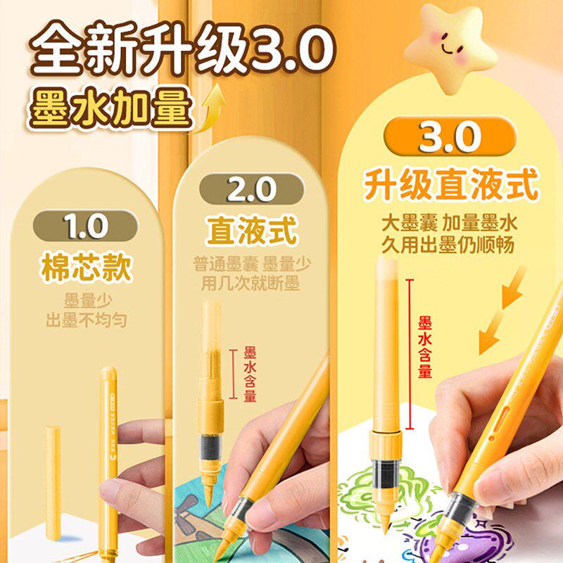 直液式丙烯马克笔软头小学生专用儿童美术可水洗水彩笔不透色可叠
