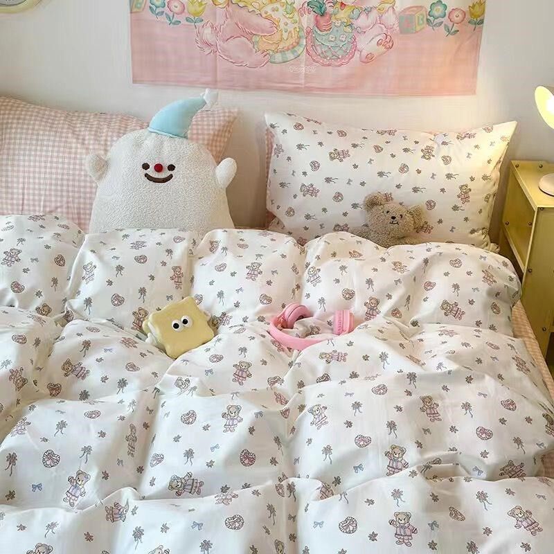 少女心kitt猫水洗棉床上四件套可爱儿童床单被套大学生宿舍三件套