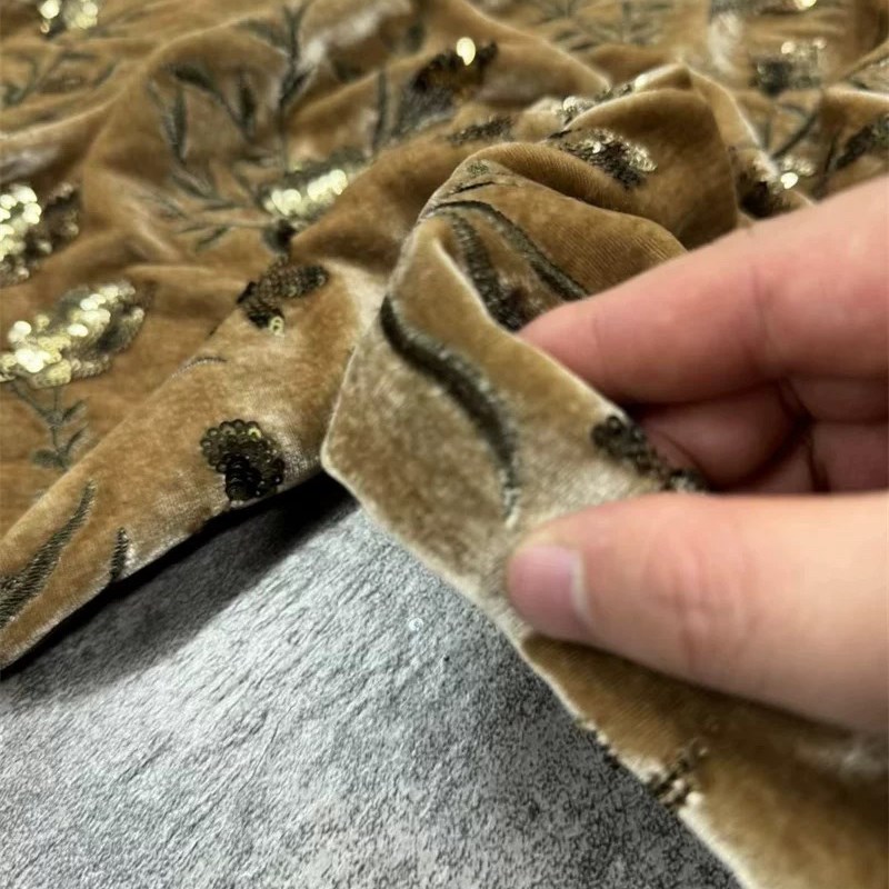 秋冬美拉德色真丝丝绒重工刺绣面料国风新中式上衣马甲外套布料