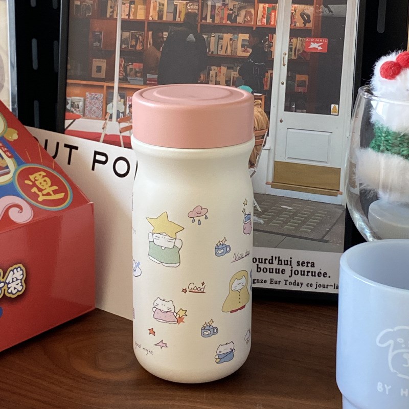 粉色可爱小猫316不锈钢保温杯 星星便携卡通猫咪水杯随手杯车载杯