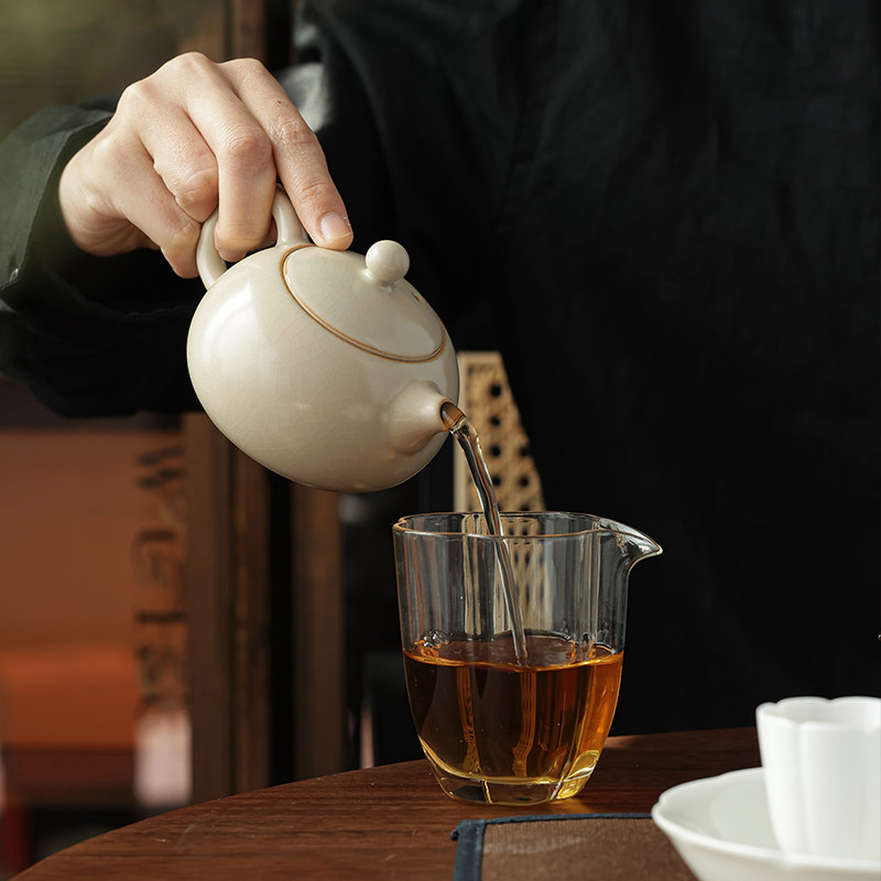 米黄汝窑茶壶陶瓷西施壶功夫茶具套装小单个泡茶器喝茶家用泡红茶