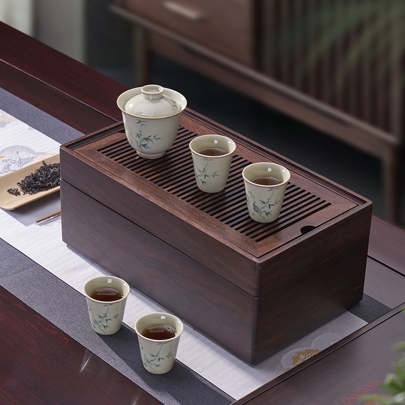 汉唐实木便携茶盘多功能旅行茶具套装小型储水式茶台办公室茶托盘