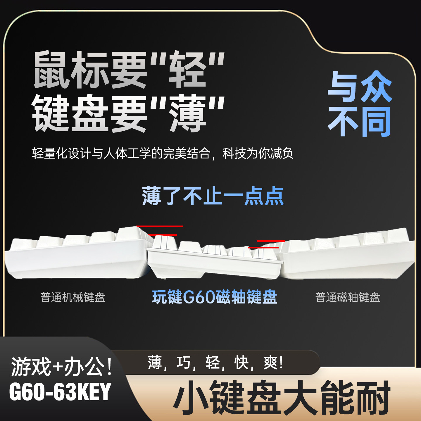 玩键G60超薄磁轴键盘机械电竞游戏专用RT0.01有线低延迟63键65LED
