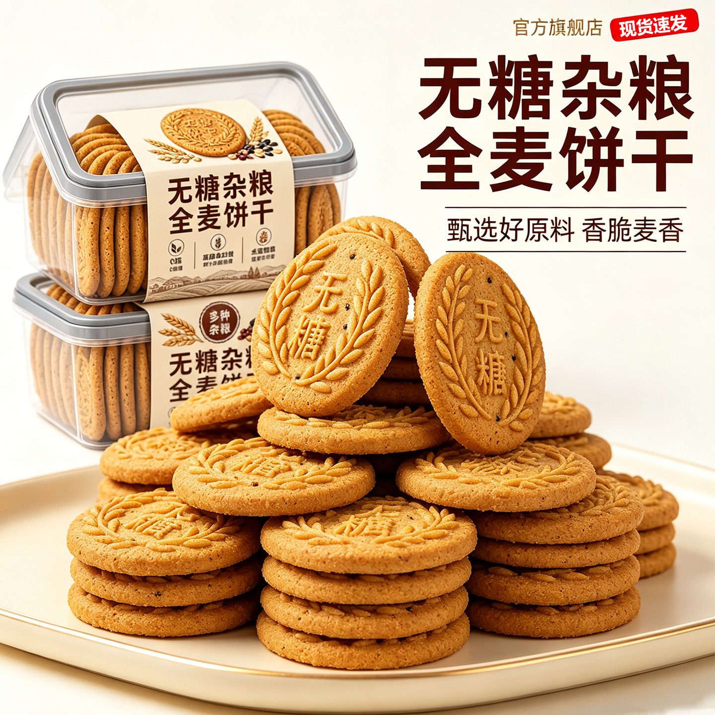 无糖全麦谷物饼干五谷杂粮代餐健身零食抗饿解馋营养早餐消化饼干