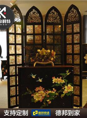 欧式屏风隔断客厅玄关入户进门美式中古遮挡折叠移动卧室玻璃屏风