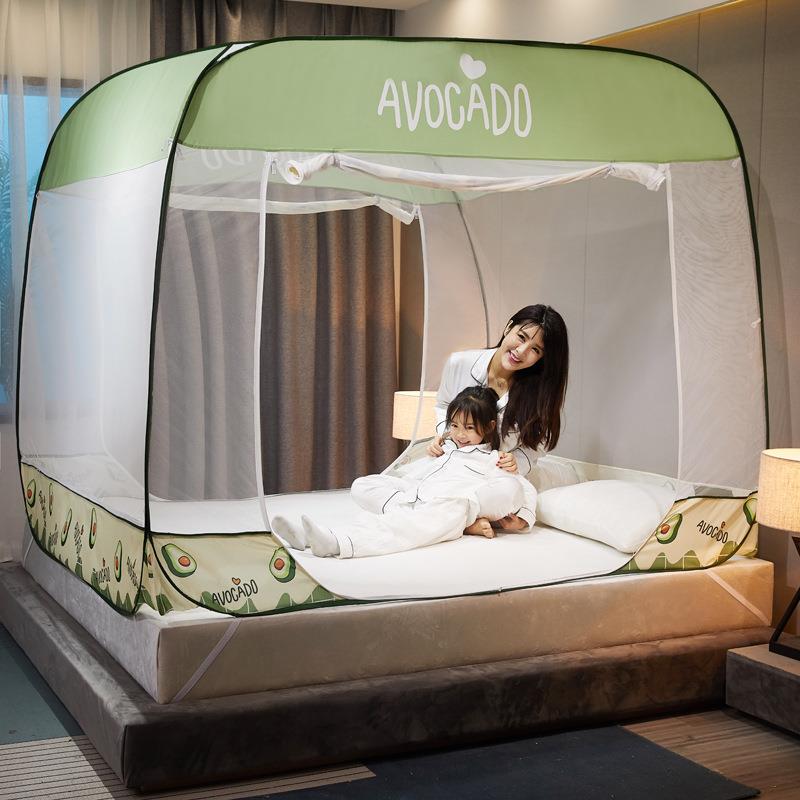 可折叠式免安装蒙古包蚊帐自动三开门全底方顶蚊帐1.51.8m米床