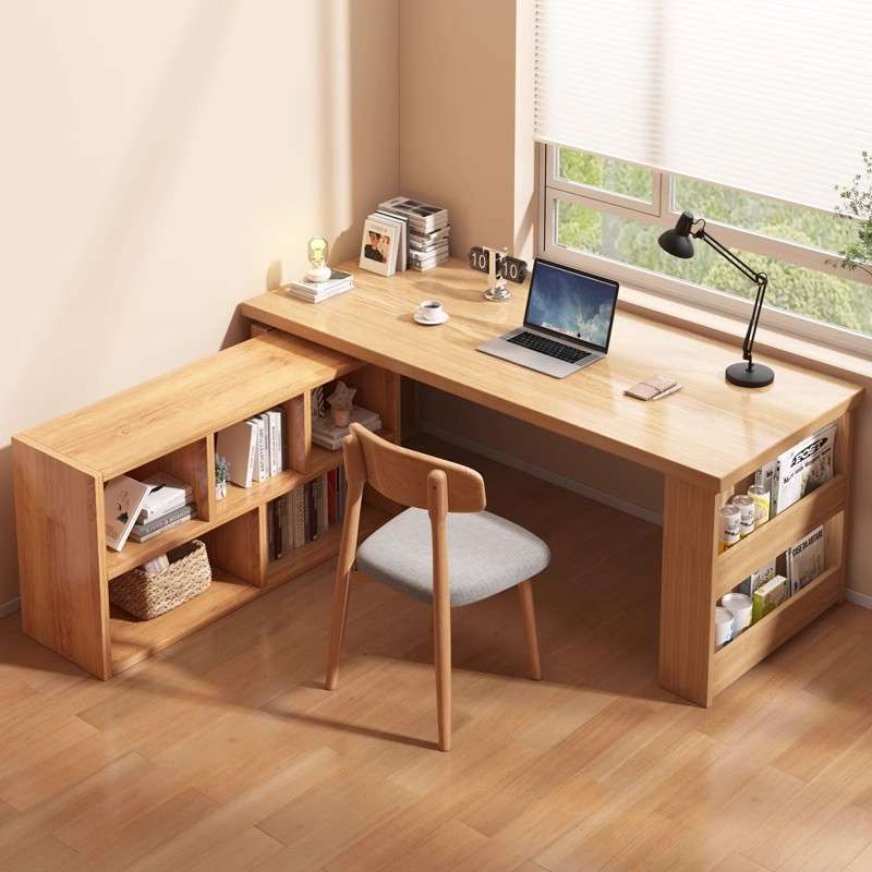 转角书桌L型电脑桌台式书柜一体家用卧室学习桌子简约办公桌