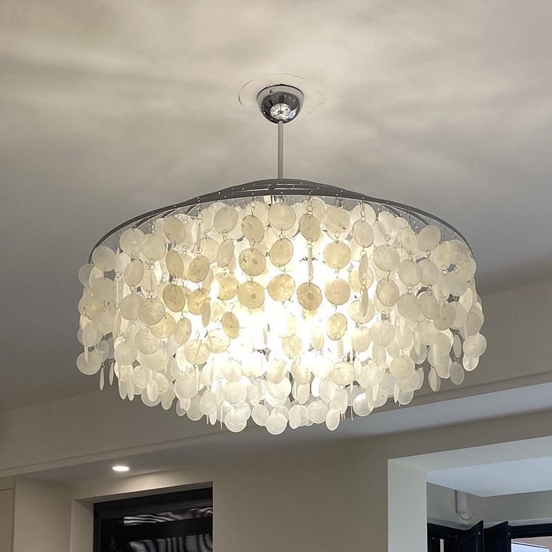 中古贝壳风铃吊灯客厅主灯创意贝母法式复古轻奢餐厅卧室灯CASA