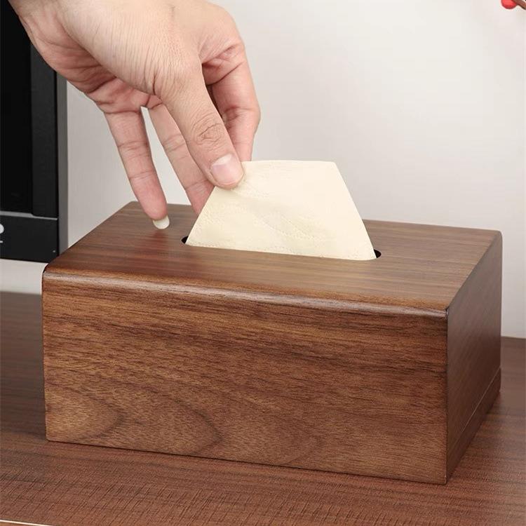家用简约黑胡桃木纸巾盒客厅新中式实木纸抽盒轻奢高档木质抽纸盒