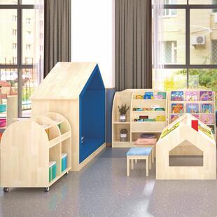 幼儿园阅读区实木书柜沙发组合书架儿童阅览室多功能软包收纳柜