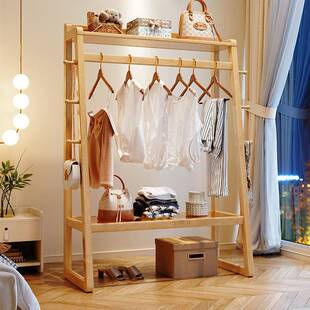实木挂衣架穿衣镜一体衣帽架带镜子落地卧室全身镜多功能收纳架子
