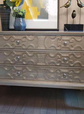 美式art莫里印象门厅玄关柜轻奢仿古做旧实木香槟银三斗柜储物柜