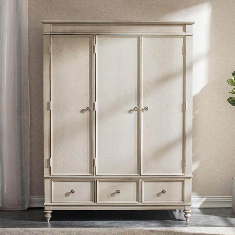 美式乡村实木衣柜衣橱欧式复古橡木衣柜储物柜卧室双门一体收纳柜