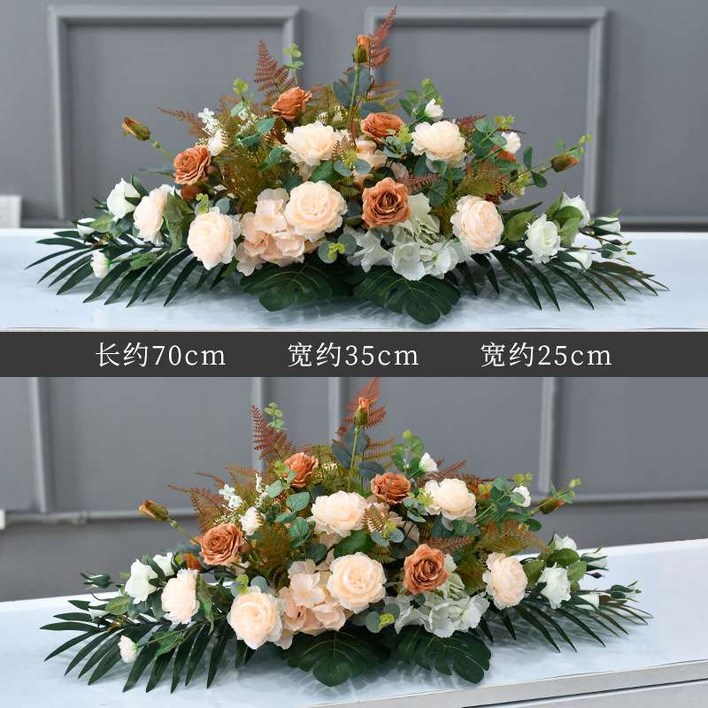 会议室会议桌长桌花假花餐厅宴会长餐桌桌面摆花装饰花艺迎宾台花