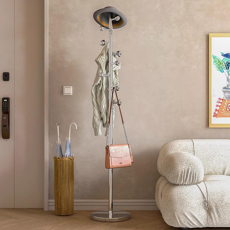 不锈钢衣帽架入户玄关简易晾衣架卧室衣架子立杆式家用落地挂衣架