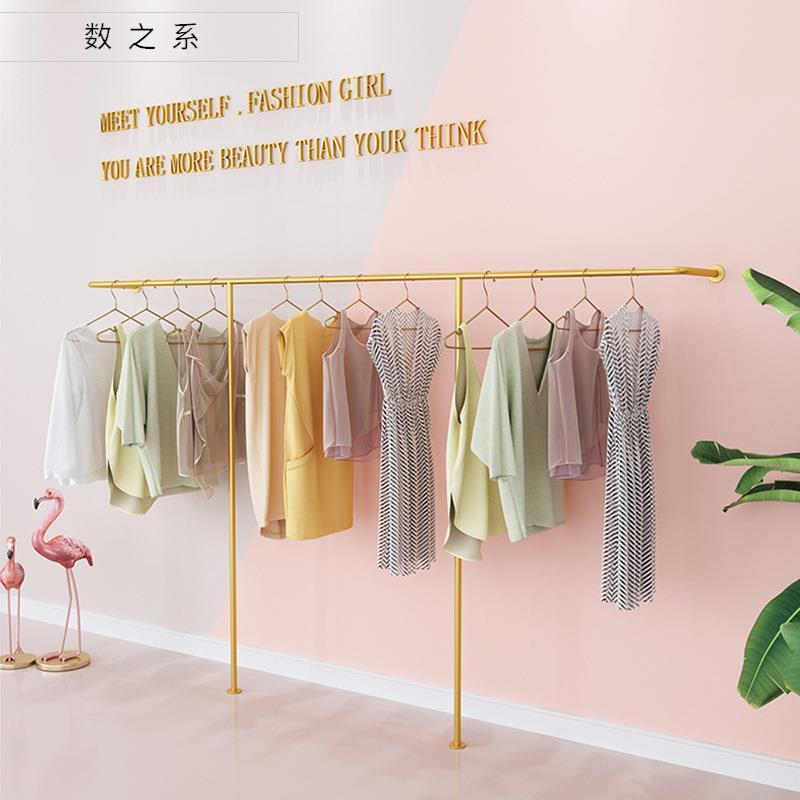 服装店上墙展示架简约落地式挂衣架女装店网红装修货架上墙侧挂架