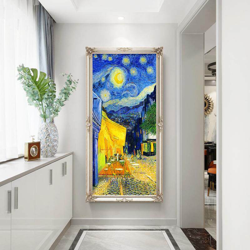 入户玄关装饰画走廊竖版过道软装简欧挂画欧式梵高风景油画星空画