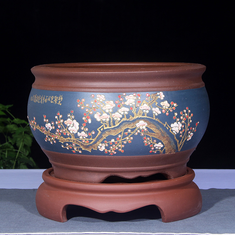 花盆带托盘紫砂花盆兰花盆室内阳台造景盆盆景盆点彩花盆