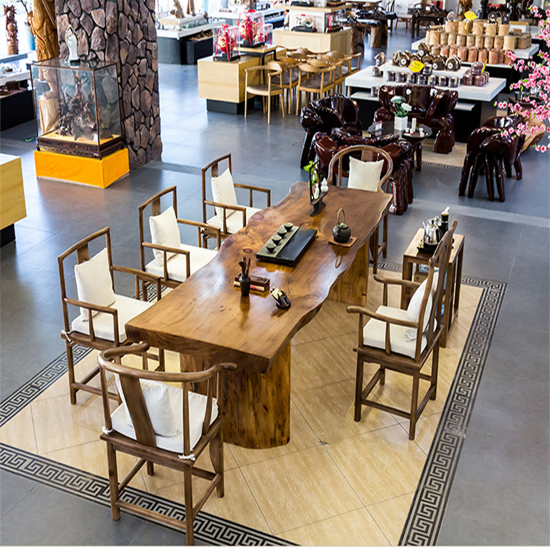 实木茶桌椅组合茶台新中式大板茶桌办公室茶几简约现代泡茶桌原木