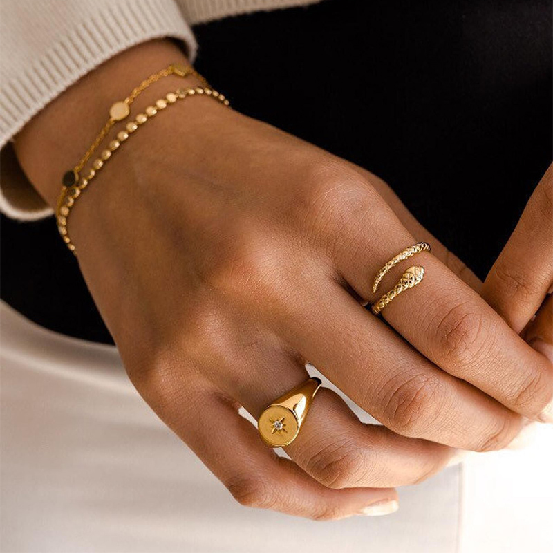 Snake Rings For Women Opening Adjustable Stainless Steel Gol