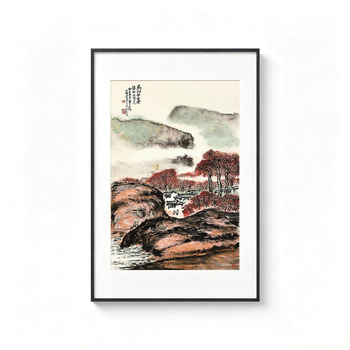 新中式客厅沙发背景墙挂画酒店餐厅山水风景装饰画售楼部玄关壁画