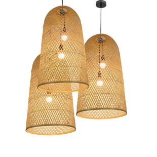 竹编长吊灯酒店大堂民宿中空别墅客厅餐厅楼梯间禅意竹艺长吊灯