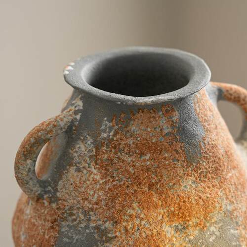 侘寂风复古做旧陶瓷装饰品双耳花瓶摆件高级房玄关柜锈迹水培花器