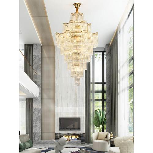 别墅大吊灯客厅灯法式轻奢跃层挑空楼中楼复式楼新款楼梯水晶灯