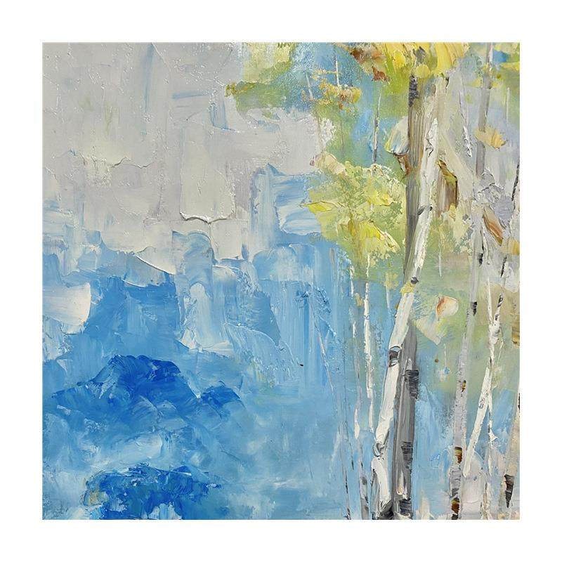 纯手绘油画白桦林风景玄关餐厅客厅抽象装饰画厚肌理刀画挂画竖版