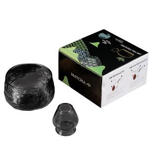 玻璃抹茶茶具新品抹茶碗茶筅立小套装彩盒高硼硅透明黑色玻璃