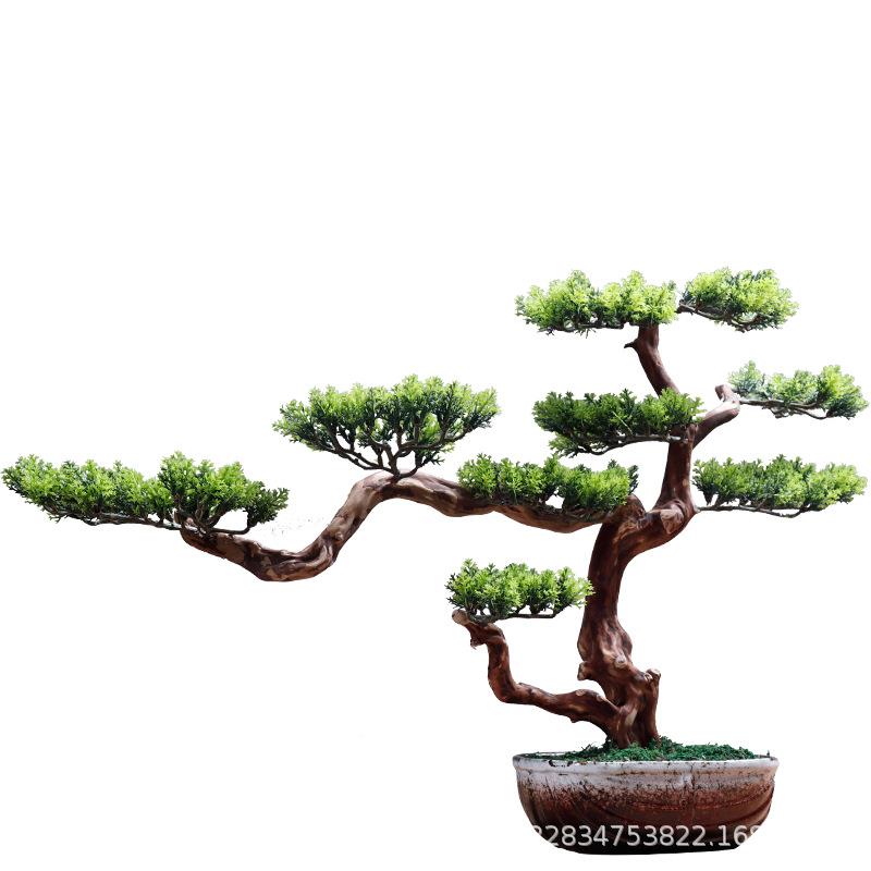 仿真迎客松意台摆件家20117居玄关柜仿真树创意景微观室内装禅饰