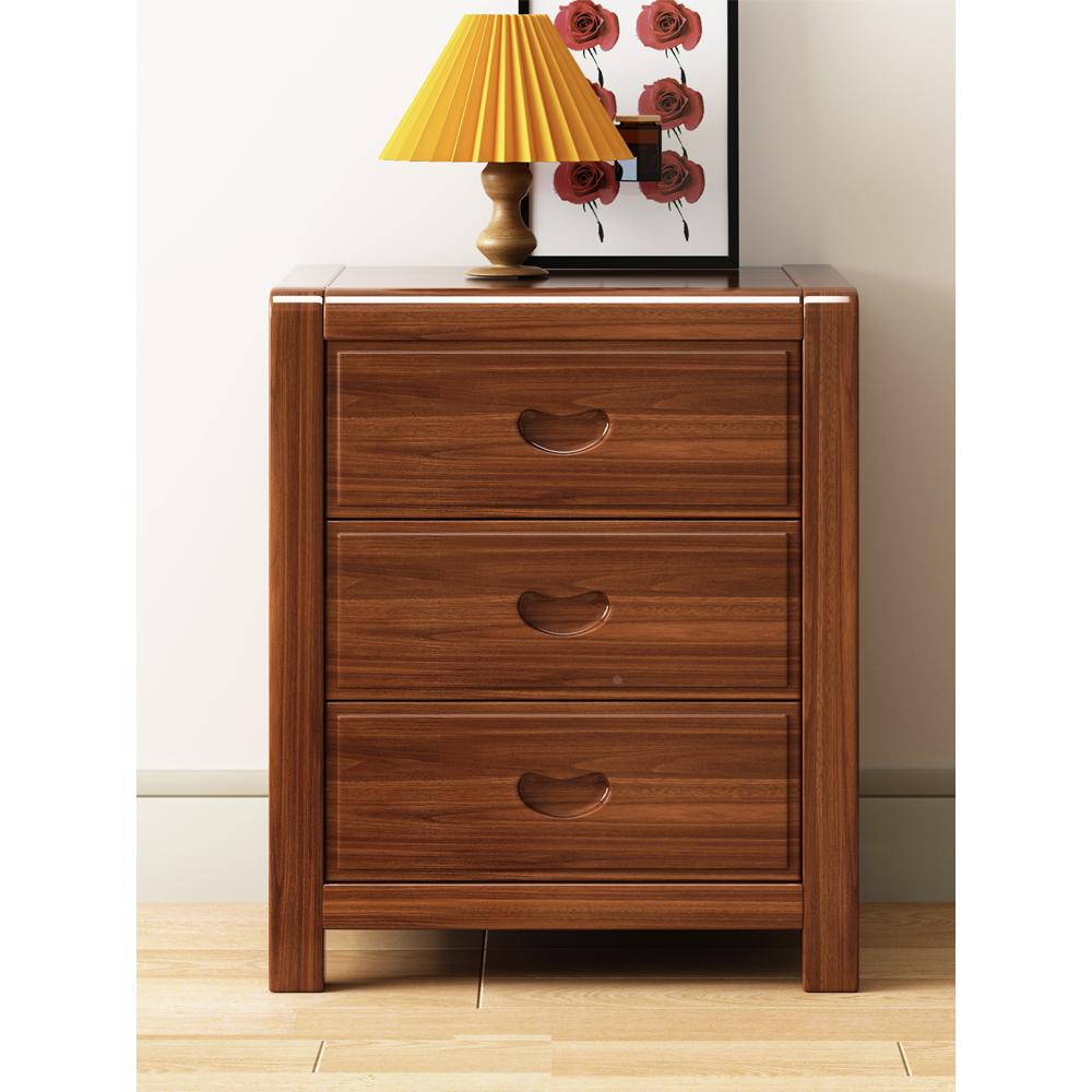 金丝胡桃木实木三抽屉床头柜现代简约卧室储物柜子床边奢华收纳柜