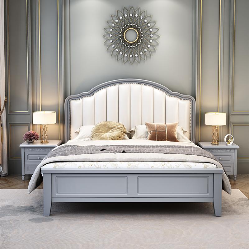 主卧床2022年新款美式实木床现代简约轻奢双人床白色软包储物婚床