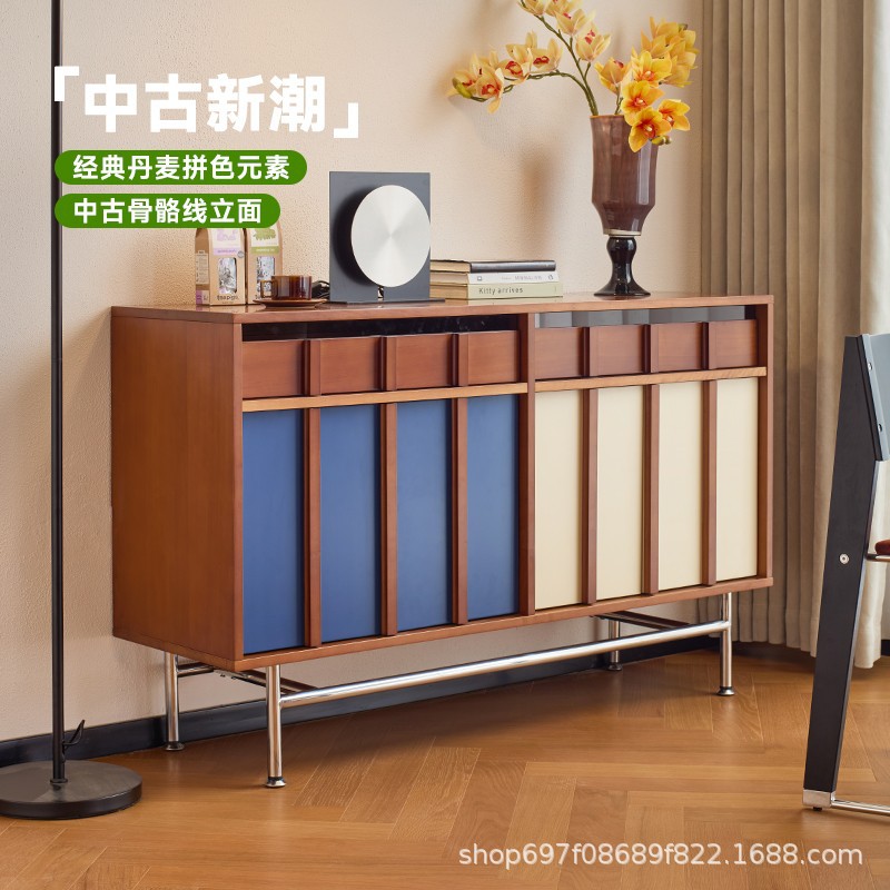 北欧中古风实木沙发边柜