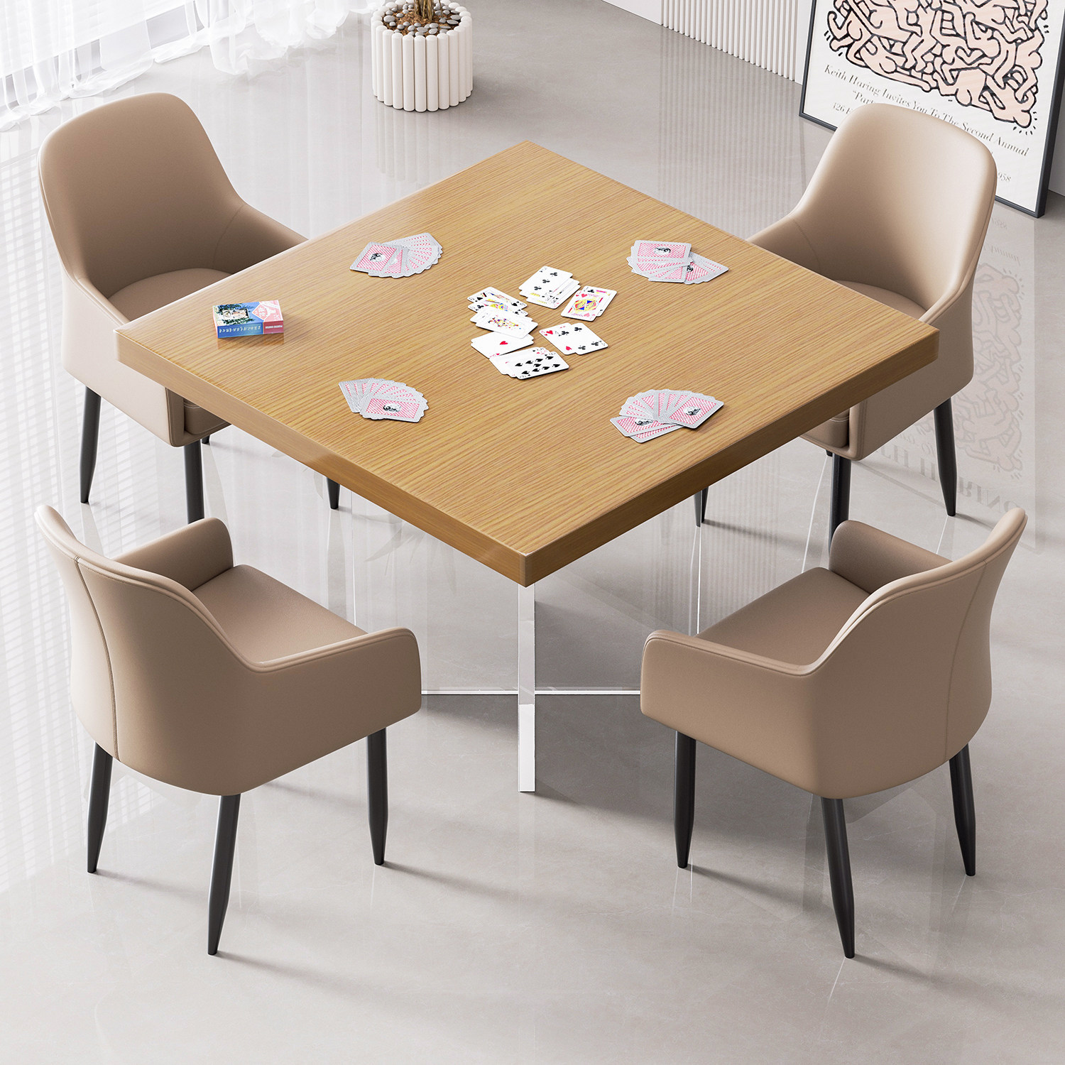 现代实木掼蛋八仙棋牌桌椅