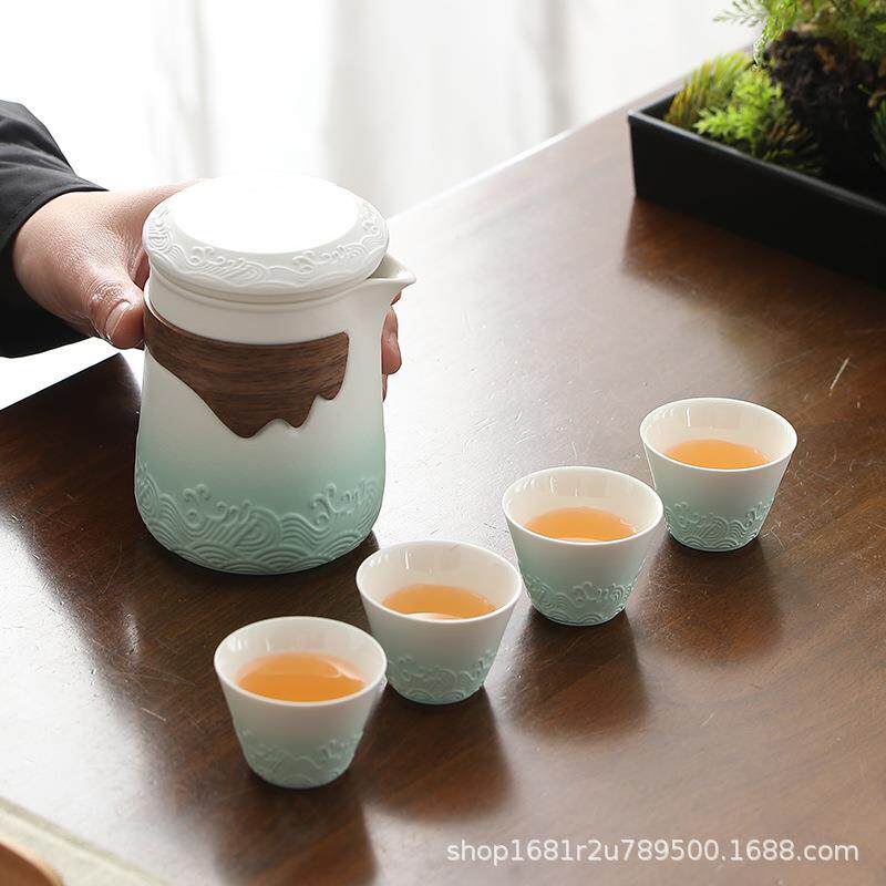 户外便携式旅行茶具套装快客杯一壶四杯露营陶瓷带过滤泡茶壶茶杯
