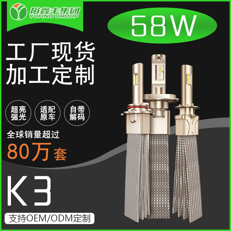 跨境高功率汽车LED前照灯升级改装铜编带散热大灯汽车LED车灯