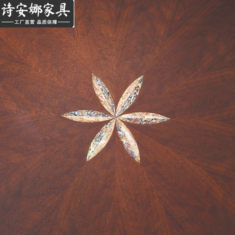 法式新古典实木雕花餐桌家用小户型简欧式轻奢圆形桌椅子组合T5
