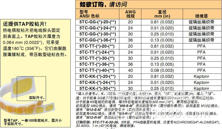 欧米伽 5tc热电偶黏贴片/连接热电偶至被测物表面100片装TAP