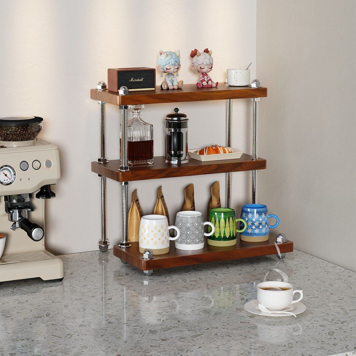 实木桌面杯架咖啡杯水杯茶杯茶具咖啡杯子收纳架餐边柜转角置物架