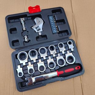 便携26件套活动开口摇头可换式棘轮扳手摇头板手180° 旋转棘轮齿