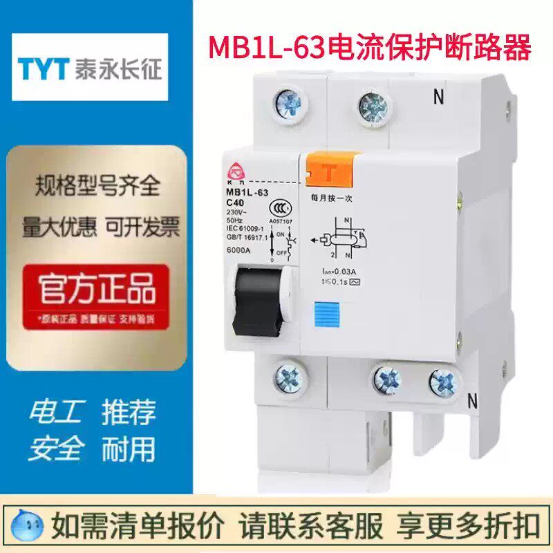 贵州泰永长征小型漏电断路器MB1L-63C_D微型空气开关4P