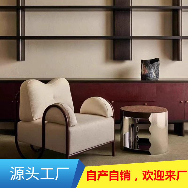 意式极简实木沙发椅家用客厅阳台酒店接待休闲椅设计师款单人沙发
