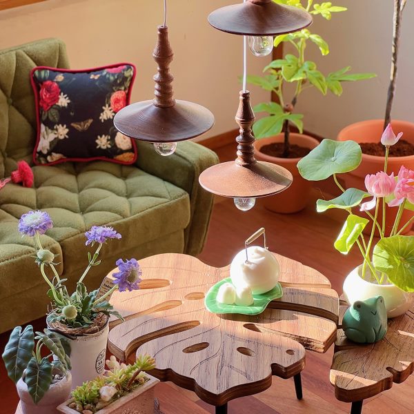 玩具】叶子茶几边几三件套/网红绿植ins 6分微缩模型娃屋摆件家具