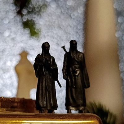 黄铜侠客杨过小龙女江湖盆景植物假山流水鱼缸小摆件微型景观模型