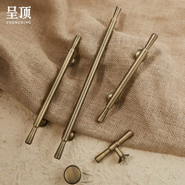 呈顶中古风古铜色黄铜柜门抽屉衣柜拉手法式仿古复古现代简约把手