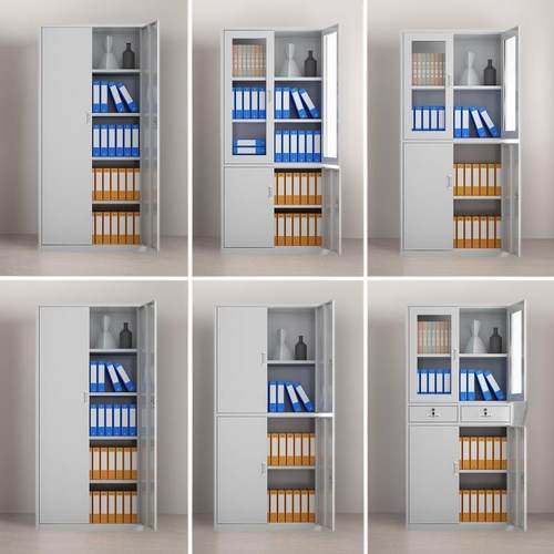 办公室中二抽文件柜办公文件柜玻璃中斗铁柜储物柜带锁抽屉资料柜