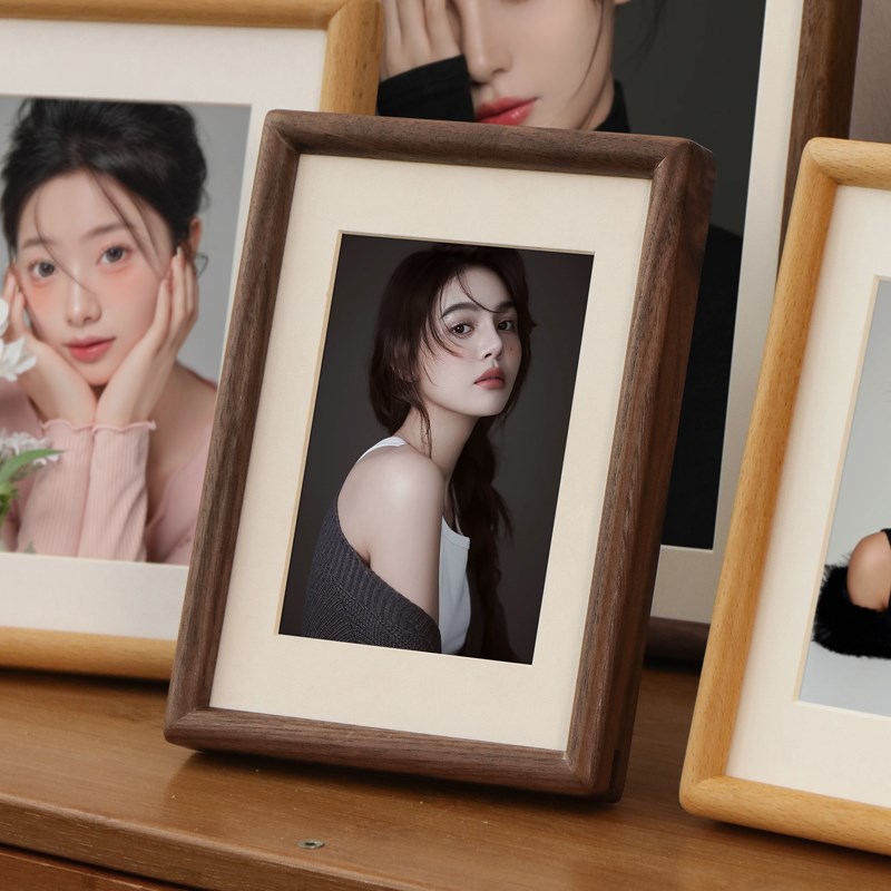 高级感黑胡桃实木相框摆台洗照片冲印diy加打印6寸7寸8做成相册框