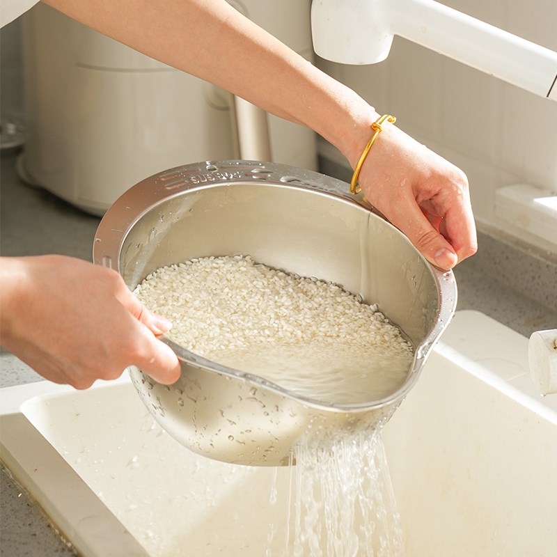 舍里304不锈钢大容量沥水篮淘米神器家用厨房洗菜果蔬过滤篮漏盆