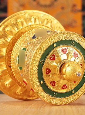 藏式指捻转轮手指尖式捻转筒客厅家用浮雕合金手动转桶办公室摆件